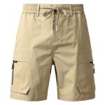 Short cargo et� pour homme coupe droite multi poches casual short taille elastique couleur unie confortable ...