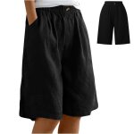 Short dt en lin pour femme avec poches - bermuda  jambe large - taille lastique - short de plage ...