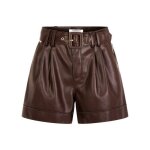 Short en simili cuir coupe droite femme morgan marron avec une ceinture