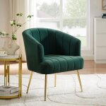 Fauteuil cabriolet - sicaan - noa - tissu velours - l. 64 x p. 63 x h. 76 cm - vert sapin - pieds dors ...