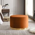 Pouf en tissu velours - sicaan - charlotte ii - forme arrondie - d. 60 x h. 40 cm - orange brle et ...