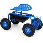 Si�ge de jardin costway mobile � roulant - pivotant 360� - hauteur r�glable avec plateau - panier de ...