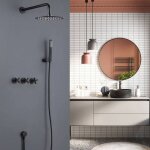 Encastr�e colonne de douche avec mitigeur silla - ensemble de douche m�canique - noir mat - br2081