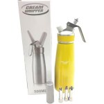Siphon  chantilly professionnel - xvx - 500ml - acier inoxydable - 3 buses - couvercle cuir jaune