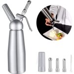 Siphon � cr�me fouett�e - 500ml - 3 douilles - acier inoxydable - d�coratives: croix tulipe cannel�e ...