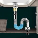 Siphon de lavabo perc� avec bouchon cuivre et tube acier inox - diam�tre 32 cm pour cuisine et salle ...