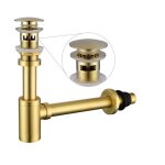 Siphon p laiton avec bonde lavabo - or bross� 1 - 1 / 4 avec trop - plein - hauteur r�glable - kit plomberie ...