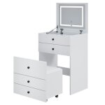 Sirhona coiffeuse femme blanc 60x45x83cm avec led lumire de miroir et tabouret avec tiroir