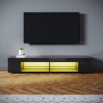 Sirhona meuble tv led 160�39�30 cm noir demi - ouvert verre stratifi�