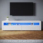 Sirhona meuble tv led 180�40�45 cm blanc moderne double porte sans tirette