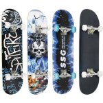 Skateboard - marque - 79x20cm - 4 roues en pu - motif de feu bleu