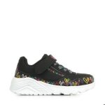 Baskets fille - skechers - uno lite heart craze - noir - fermeture �lastique - memory foam