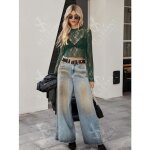 Sl st lvant jean vintage pour femme taille l bleu coupe droite coupe ample taille haute effet vieilli ...