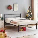 Sleivant lit 140x190 en métal structure de lit lit 2 personnes avec sommier noir Sleivant lit 140x190 en métal structure de lit lit 2 personnes avec sommier noir