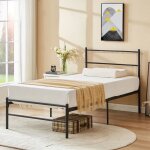 Sleivant lit 90x190 en métal structure de lit lit 1 personne avec sommier noir Sleivant lit 90x190 en métal structure de lit lit 1 personne avec sommier noir