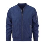 Sliktaa bomber jacket homme blouson longues manches col montant veste casual léger bleu foncé Sliktaa bomber jacket homme blouson longues manches col montant veste casual léger bleu foncé