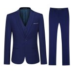 Sliktaa costume homme 3 pices blazer slim fit un bouton smoking business couleur unie bleu marine xs ...