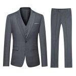 Sliktaa costume homme 3 pices blazer slim fit un bouton smoking business couleur unie gris fonc xs