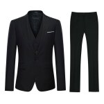 Sliktaa costume homme 3 pices blazer slim fit un bouton smoking business couleur unie noir s