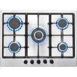 Plaque de cuisson gaz - inox - 10480 w - gaz naturel / propane - 5 foyers - l68 cm - table de cuisson ...