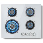 Plaque de cuisson au gaz - 4 feux - verre tremp blanc - 8060w - scurit thermocouple - gaz naturel ...