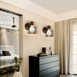 Snogold 2x applique mural int�rieur r�tro industriel lampe murale en bois m�tal cage design noir luminaire ...