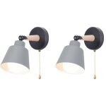 Snogold 2x applique murale industriel interieur en bois et m�tal gris e27 luminaire r�glable avec interrupteur ...