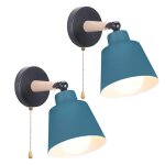 Snogold 2x applique murale interieur e27 luminaire industriel en bois et m�tal bleu fonc� lampe murale ...