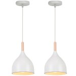Snogold 2x lustre suspension rtro e27 luminaire moderne forme de goutte blanc 17cm en mtal bois clairage ...