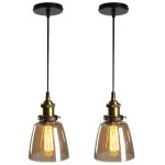 Snogold 2x suspension industriel en verre e27 luminaire lustre vintage abat - jour en verre ambr clairage ...