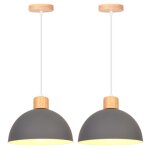 Snogold 2x suspension rétro lustre moderne abat - jour demi - cercle Ø20cm gris e27 luminaire en bois ... Snogold 2x suspension rétro lustre moderne abat - jour demi - cercle Ø20cm gris e27 luminaire en bois ...