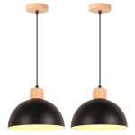 Snogold 2x suspension r�tro lustre moderne abat - jour demi - cercle �25cm noir e27 luminaire en bois ...