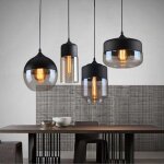 Snogold lot de 4 lustre moderne rtro vintage suspension contemporain en verre e27 luminaire salle  ...