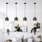 Snogold 4x suspension luminaire industriel e27 lustre moderne abat - jour cylindre allong noir / transparent ...