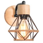Snogold applique mural int�rieur industriel �15cm vintage noir lampe murale en fer bois et corde de chanvre ...