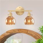 Snogold applique murale int�rieure � 2 - lumi�res abat - jour en verre ambr� forme tulipe vintage e27 ...