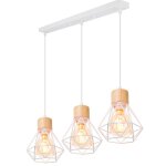 Snogold lustre industriel vintage 3 lumi�re suspension en bois et m�tal e27 lampe cage diamant r�tro ...