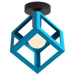 Snogold plafonnier moderne - abat - jour en mtal forme de cube bleu clair e27 lustre vintage luminaire ...