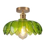 Snogold plafonnier moderne abat - jour en verre vert �25cm forme de fleur e27 luminaire de plafond pour ...