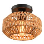 Snogold plafonnier vintage en rotin e27 luminaire plafonnier boho abat - jour en rotin de papier �20cm ...