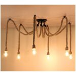 Snogold r�tro lustre suspension araignee en corde de chanvre avec 6 lumi�res industriel e27 lampe luminaire ...