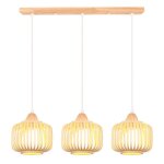 Snogold suspension � 3 t�tes e27 luminaire lustre vintage en bambou et bois en cage 18cm �clairage pour ...
