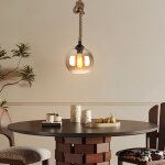 Snogold suspension industriel en verre ambr 20cm lustre corde de chanvre forme boule e27 luminaire du ...