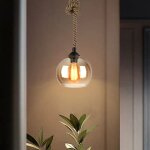 Snogold suspension industriel en verre ambr 25cm lustre corde de chanvre forme boule e27 luminaire du ...
