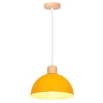 Snogold suspension r�tro lustre moderne abat - jour demi - cercle �25cm jaune e27 luminaire en bois et ...