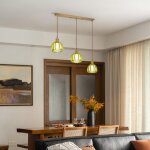 Snogold suspension en verre 3 t�tes vintage abat - jour forme fleur vert lustre moderne pour salle � ...