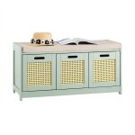 Sobuy banc de rangement meuble dentre avec coussin rembourr 2 portes et 1 cube vert 90x35x45 cm