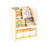 Sobuy bibliothque enfant kmb108 - g 3 compartiments et 3 botes amovibles tagre de rangement  jouets ...
