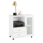 Sobuy caisson de bureau  roulettes ask09 - w avec 2 tiroirssupport 1 porte vitre imprimante organiseur ...