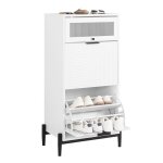 Sobuy meuble � chaussures fsb95 - w avec 2 abattants et 1 porte en verre meuble dentr�e blanc l59xp40xh115 ...